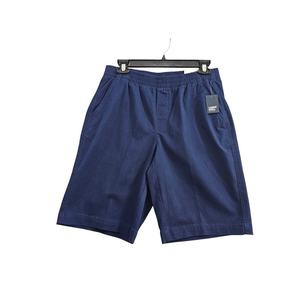 Lands End Shorts Womens 6 Navy Solid Elastic Waist Mid Rise Chino Cotton Stretch